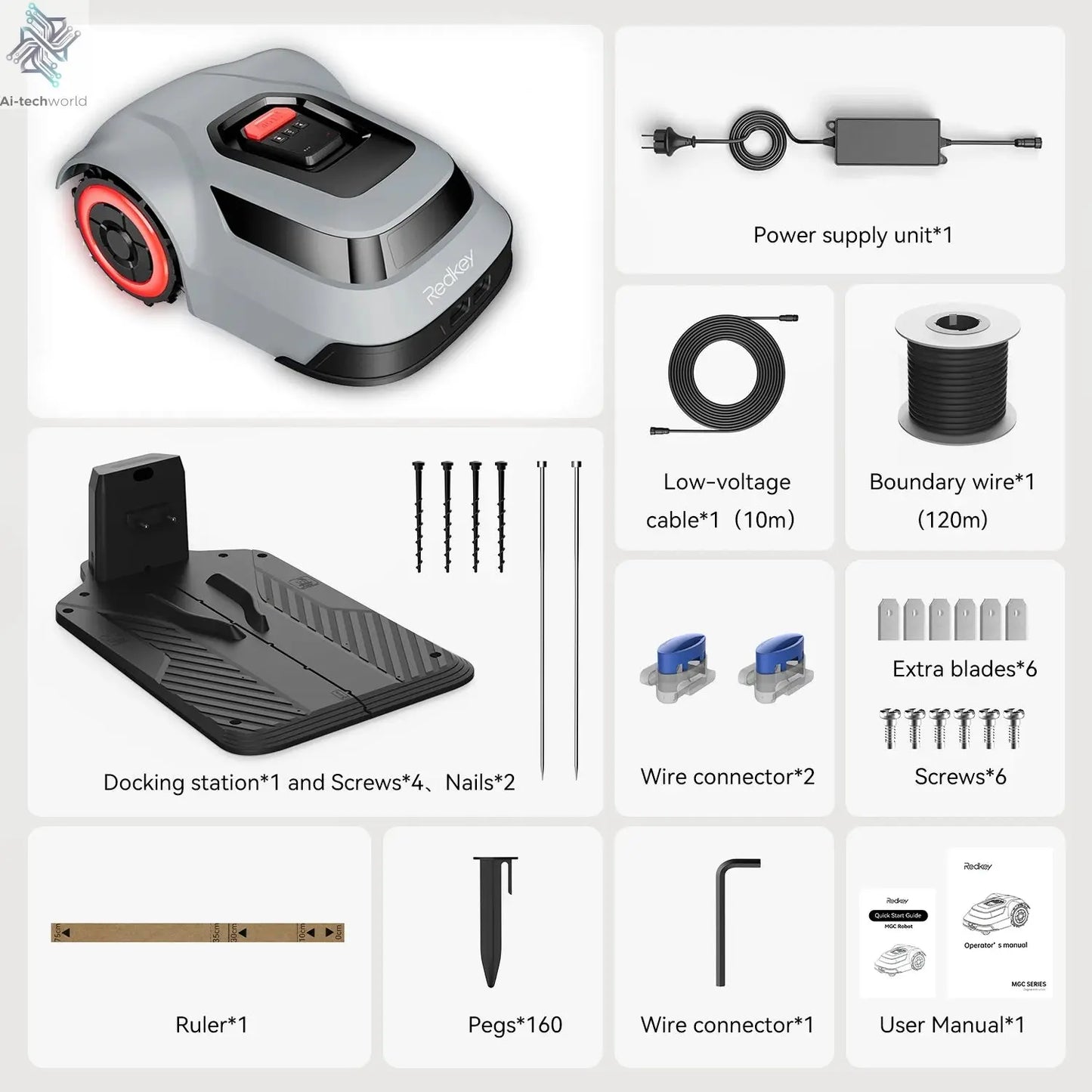 C-TOF Robotic Lawn Mower Redkey MGC800 MGC1000 Lawn Mower Robot Cable Break Detection Climbing 45% App Control Automatic Cutting Ai-TechWorld 
