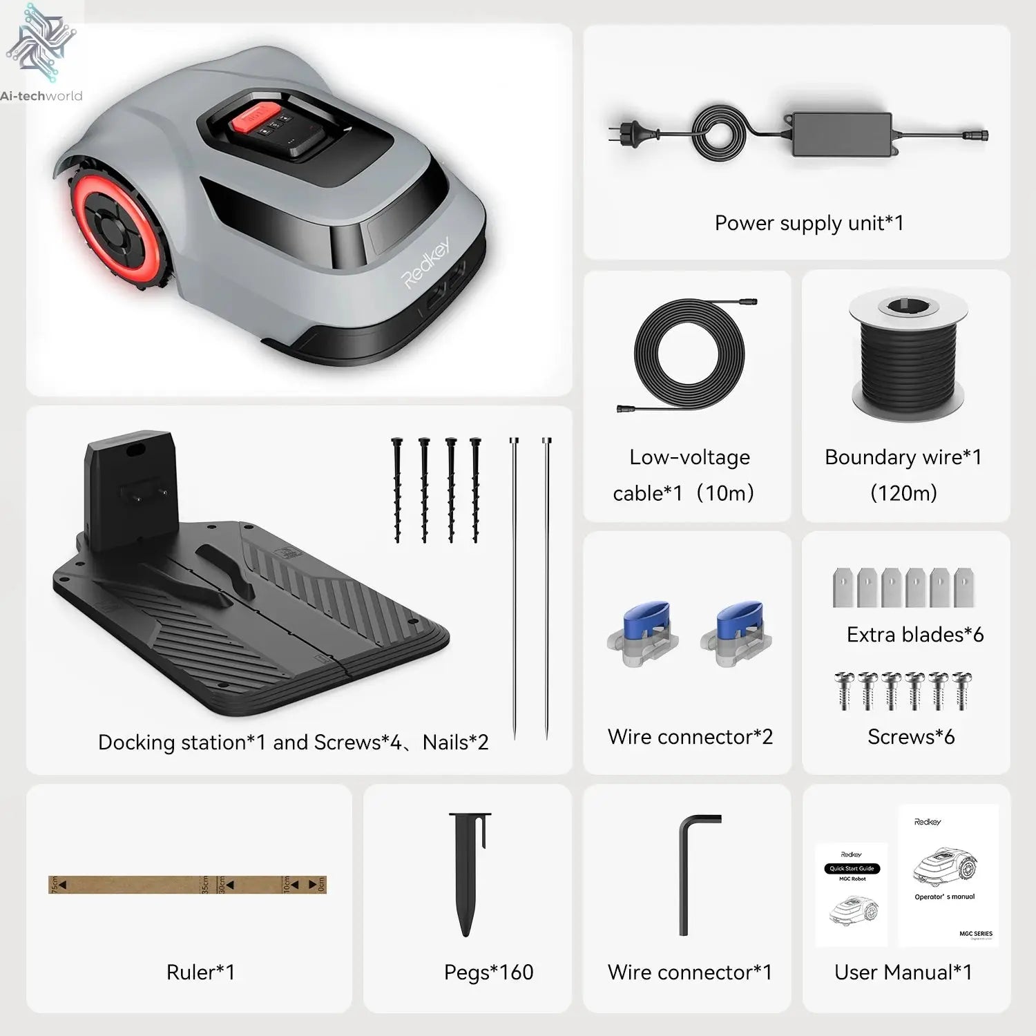 C-TOF Robotic Lawn Mower Redkey MGC800 MGC1000 Lawn Mower Robot Cable Break Detection Climbing 45% App Control Automatic Cutting Ai-TechWorld 