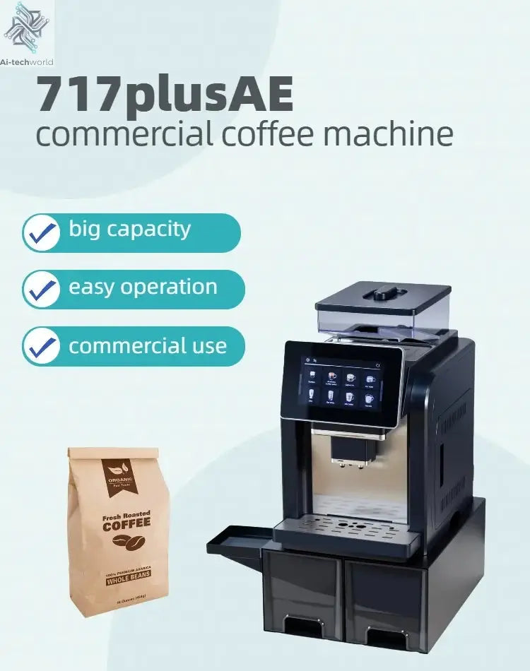 CE Electric Commercial Coffee Machine 19 Bar Espresso Machine Fully-Automatic Espresso Maker With Bean Grinder and Milk Frother Ai-TechWorld 