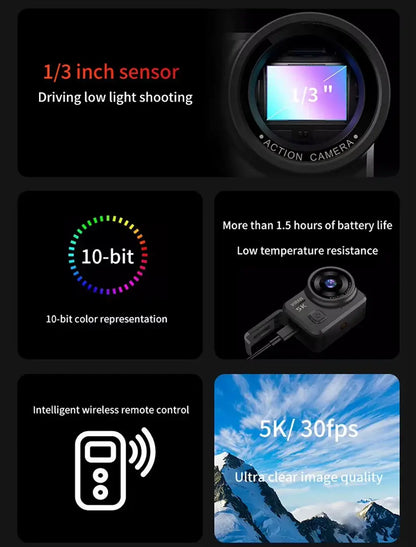 CERASTES V10 5K Action Camera Electronic Image Stabilization 2" Touch LCD 4K Waterproof Action Camera Dashcam Motion Detection Ai-TechWorld 