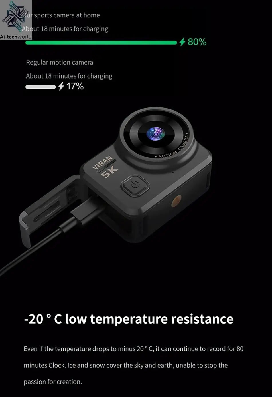 CERASTES V10 5K Action Camera Electronic Image Stabilization 2" Touch LCD 4K Waterproof Action Camera Dashcam Motion Detection Ai-TechWorld 