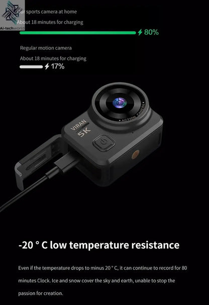 CERASTES V10 5K Action Camera Electronic Image Stabilization 2" Touch LCD 4K Waterproof Action Camera Dashcam Motion Detection Ai-TechWorld 