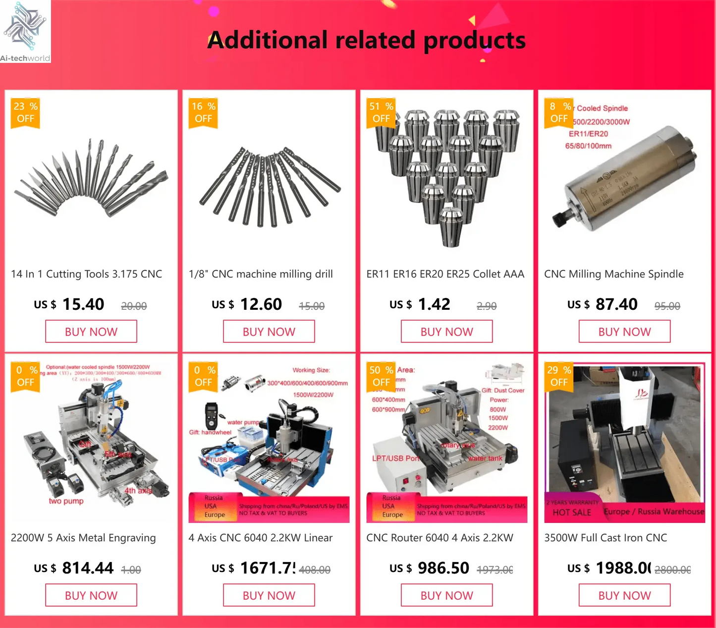 CNC Router 6040 4 Axis 2.2KW Metal 3D Carving Woodworking Machine 3040 USB Port Milling Engraving Machine 6090 with Water Tank - Ai - TechWorld
