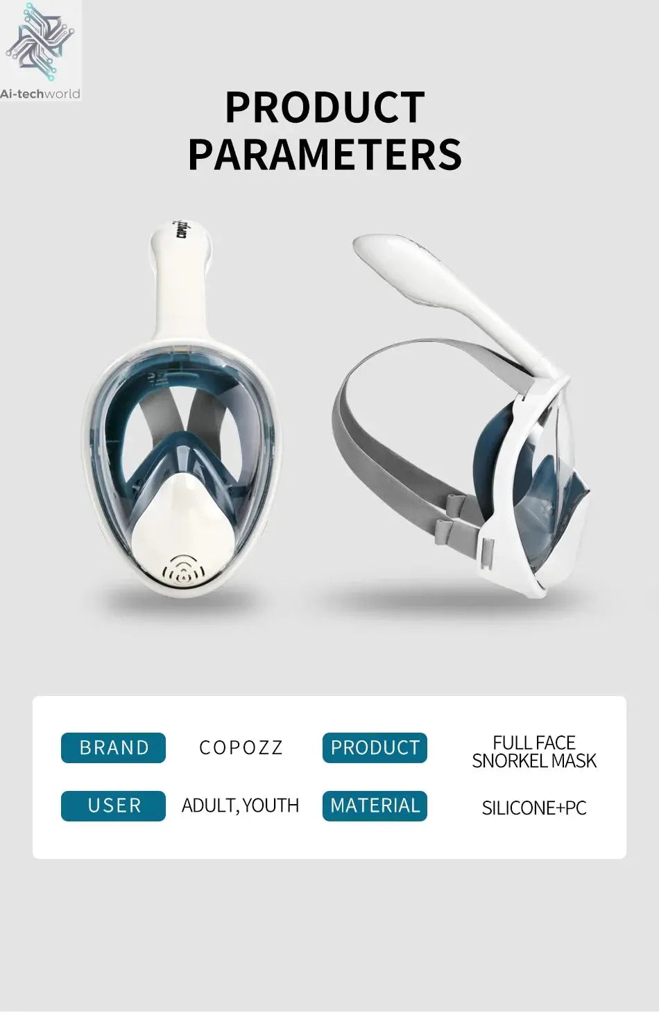 COPOZZ Professional Snorkeling Diving Mask Underwater Scuba Full Face Snorkel Mask Anti Fog Goggles for Adult Swimming Equipment Ai-TechWorld 