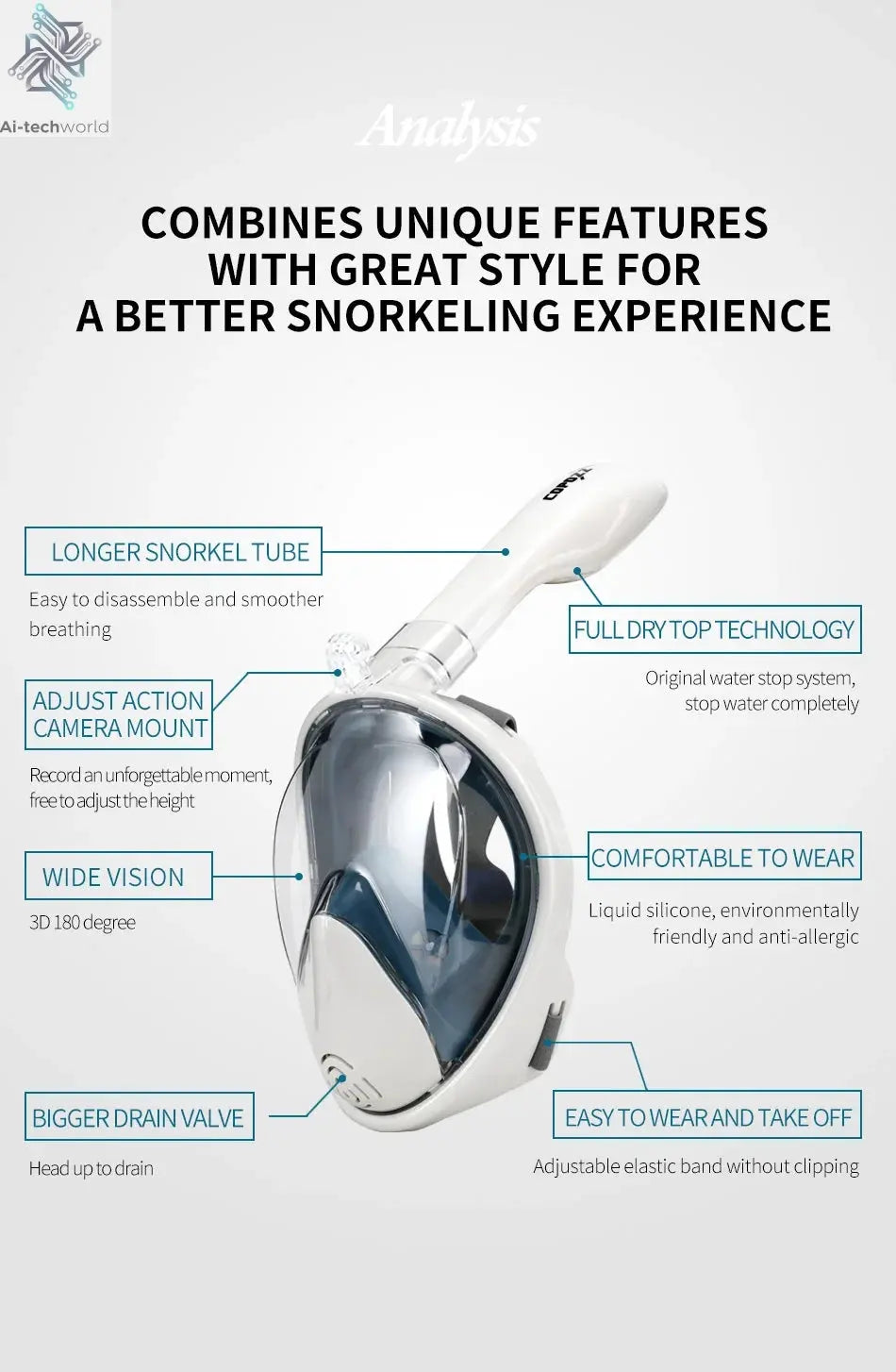 COPOZZ Professional Snorkeling Diving Mask Underwater Scuba Full Face Snorkel Mask Anti Fog Goggles for Adult Swimming Equipment Ai-TechWorld 