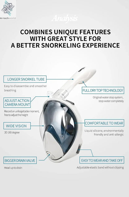 COPOZZ Professional Snorkeling Diving Mask Underwater Scuba Full Face Snorkel Mask Anti Fog Goggles for Adult Swimming Equipment Ai-TechWorld 