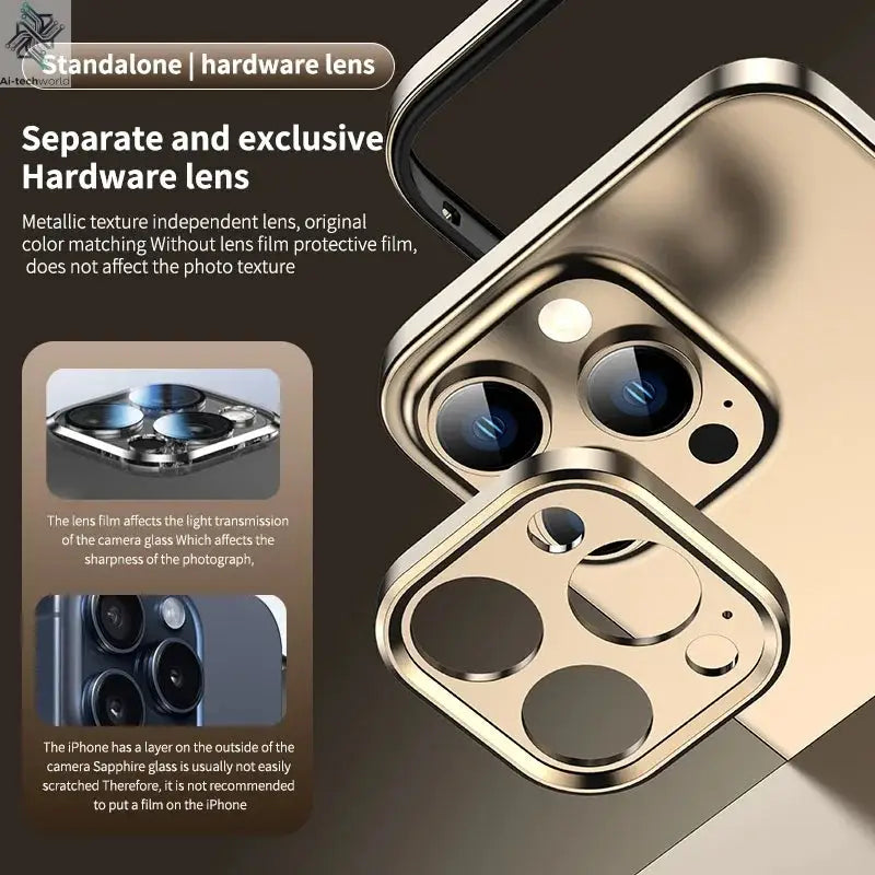 Camera Protection + Hybrid Silicone Frame Aluminum Metal Phone Case For iPhone 17 16 15 Pro Max 14 13 Better Heat Bumper Ai-TechWorld 