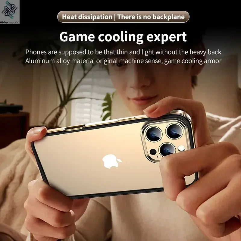Camera Protection + Hybrid Silicone Frame Aluminum Metal Phone Case For iPhone 17 16 15 Pro Max 14 13 Better Heat Bumper Ai-TechWorld 