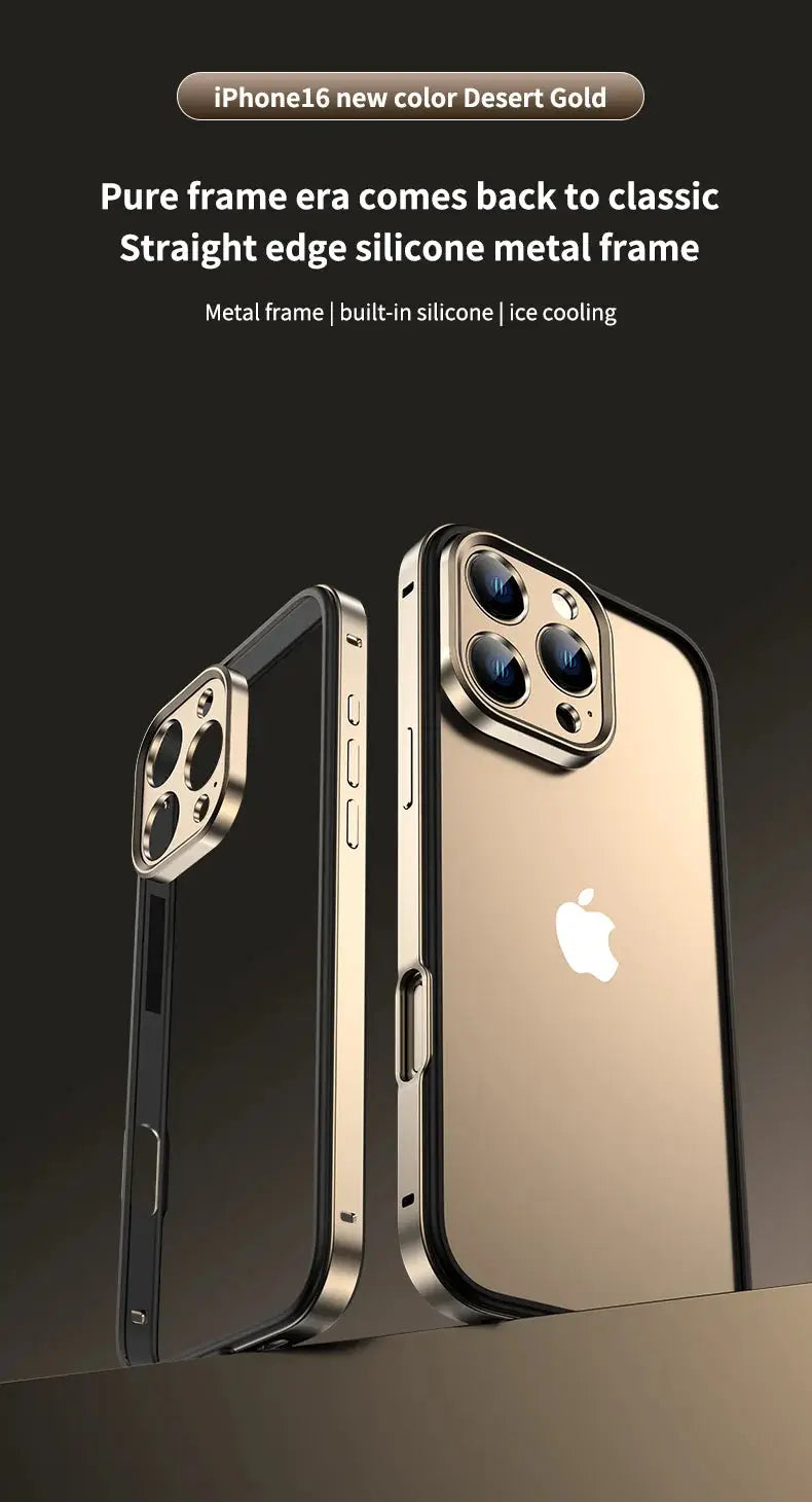 Camera Protection + Hybrid Silicone Frame Aluminum Metal Phone Case For iPhone 17 16 15 Pro Max 14 13 Better Heat Bumper Ai-TechWorld 