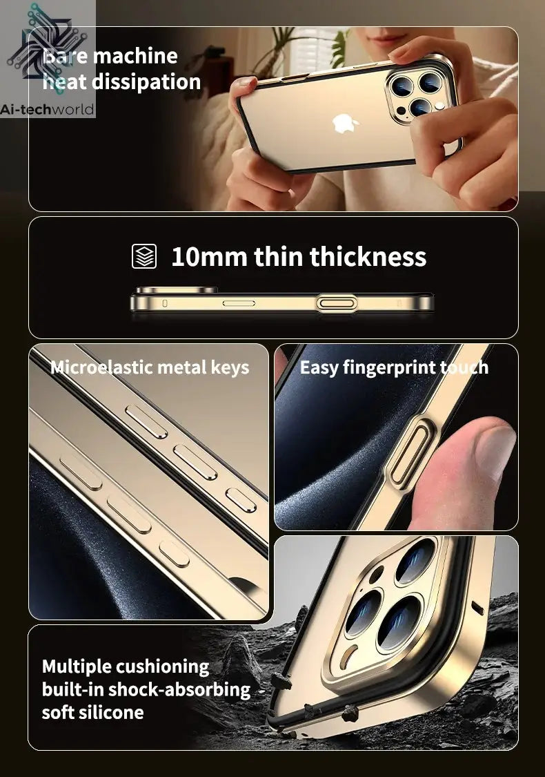 Camera Protection + Hybrid Silicone Frame Aluminum Metal Phone Case For iPhone 17 16 15 Pro Max 14 13 Better Heat Bumper Ai-TechWorld 