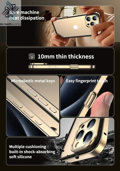 Camera Protection + Hybrid Silicone Frame Aluminum Metal Phone Case For iPhone 17 16 15 Pro Max 14 13 Better Heat Bumper Ai-TechWorld 