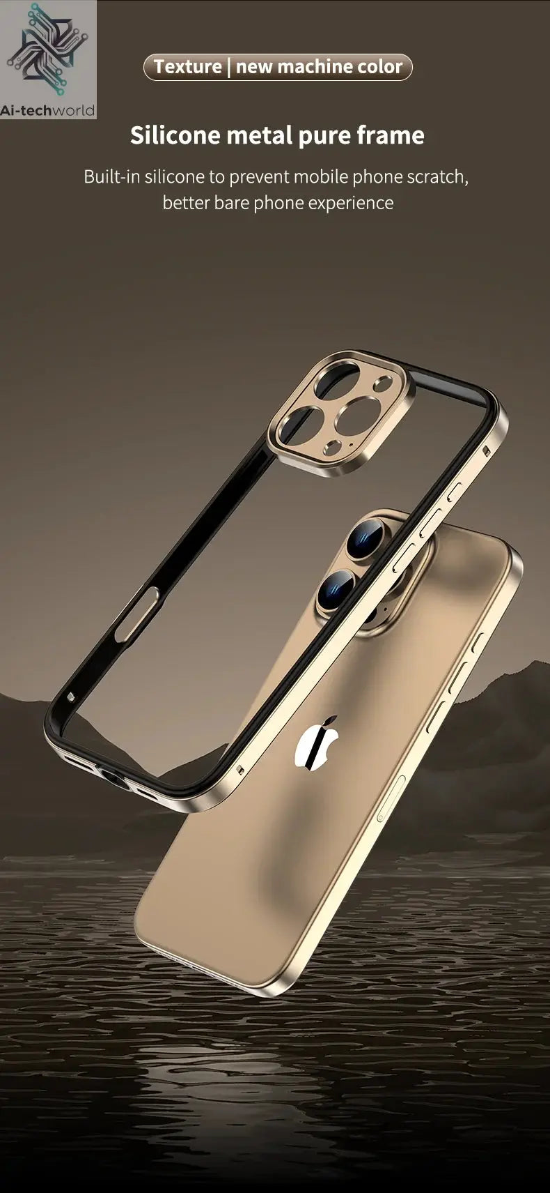 Camera Protection + Hybrid Silicone Frame Aluminum Metal Phone Case For iPhone 17 16 15 Pro Max 14 13 Better Heat Bumper Ai-TechWorld 