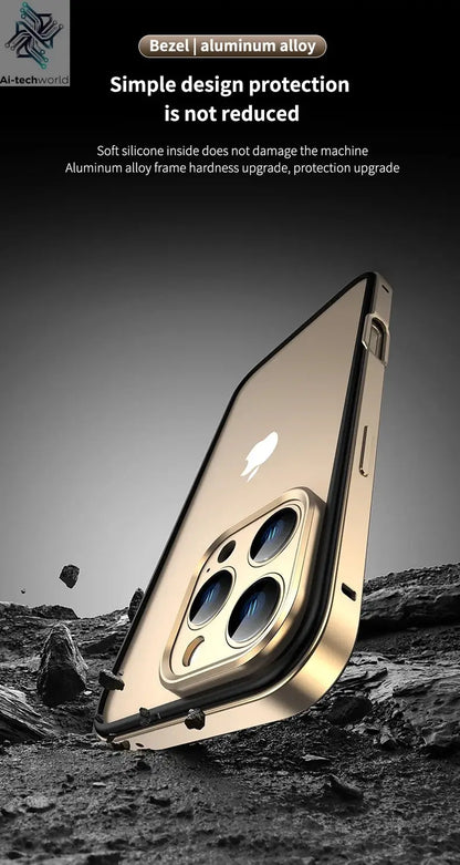 Camera Protection + Hybrid Silicone Frame Aluminum Metal Phone Case For iPhone 17 16 15 Pro Max 14 13 Better Heat Bumper Ai-TechWorld 