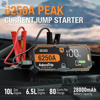Car 6250A 30000mAh Portable 12V  Jump Starter Power Bank 12V Auto Battery Charger Booster Starting Device Ai-TechWorld 