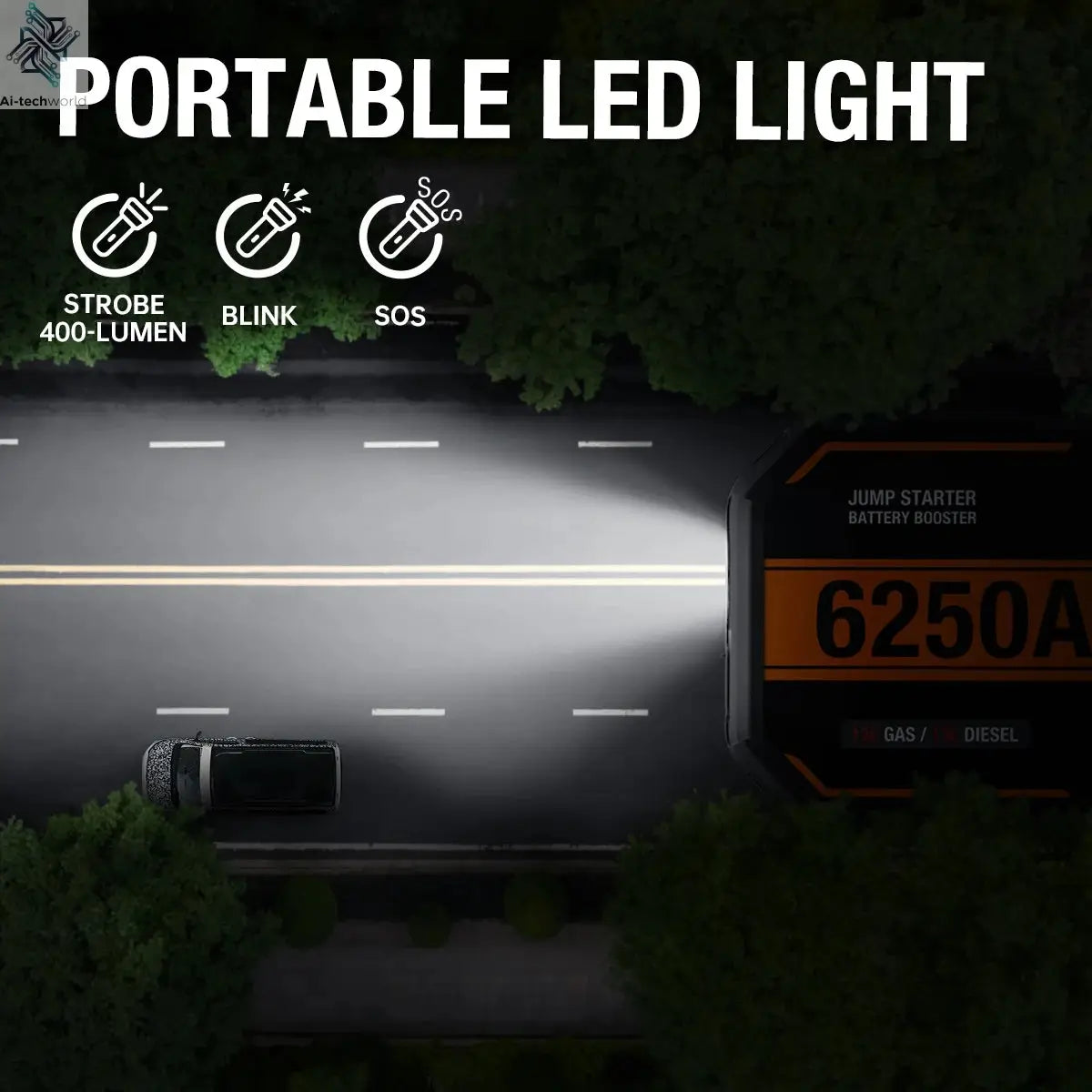 Car 6250A 30000mAh Portable 12V  Jump Starter Power Bank 12V Auto Battery Charger Booster Starting Device Ai-TechWorld 