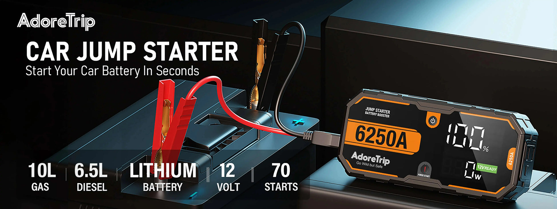 Car 6250A 30000mAh Portable 12V  Jump Starter Power Bank 12V Auto Battery Charger Booster Starting Device Ai-TechWorld 