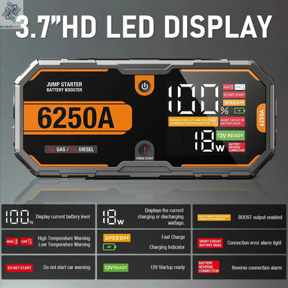 Car 6250A 30000mAh Portable 12V  Jump Starter Power Bank 12V Auto Battery Charger Booster Starting Device Ai-TechWorld 