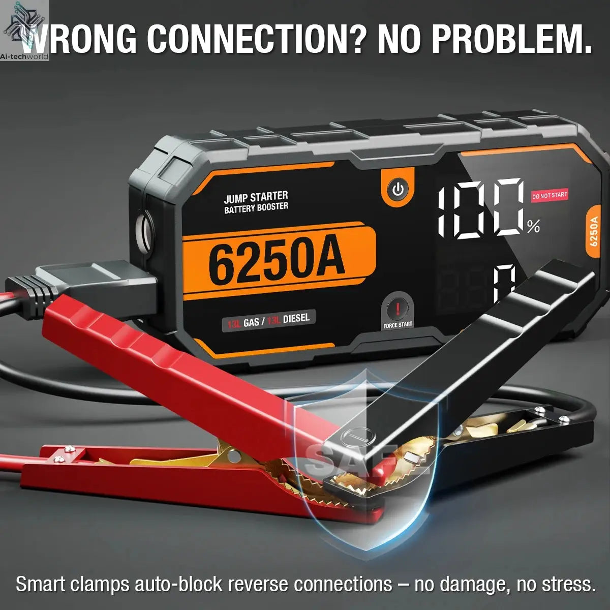 Car 6250A 30000mAh Portable 12V  Jump Starter Power Bank 12V Auto Battery Charger Booster Starting Device Ai-TechWorld 