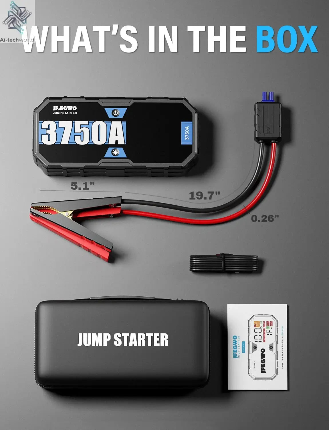 Car 6250A 30000mAh Portable 12V  Jump Starter Power Bank 12V Auto Battery Charger Booster Starting Device Ai-TechWorld 