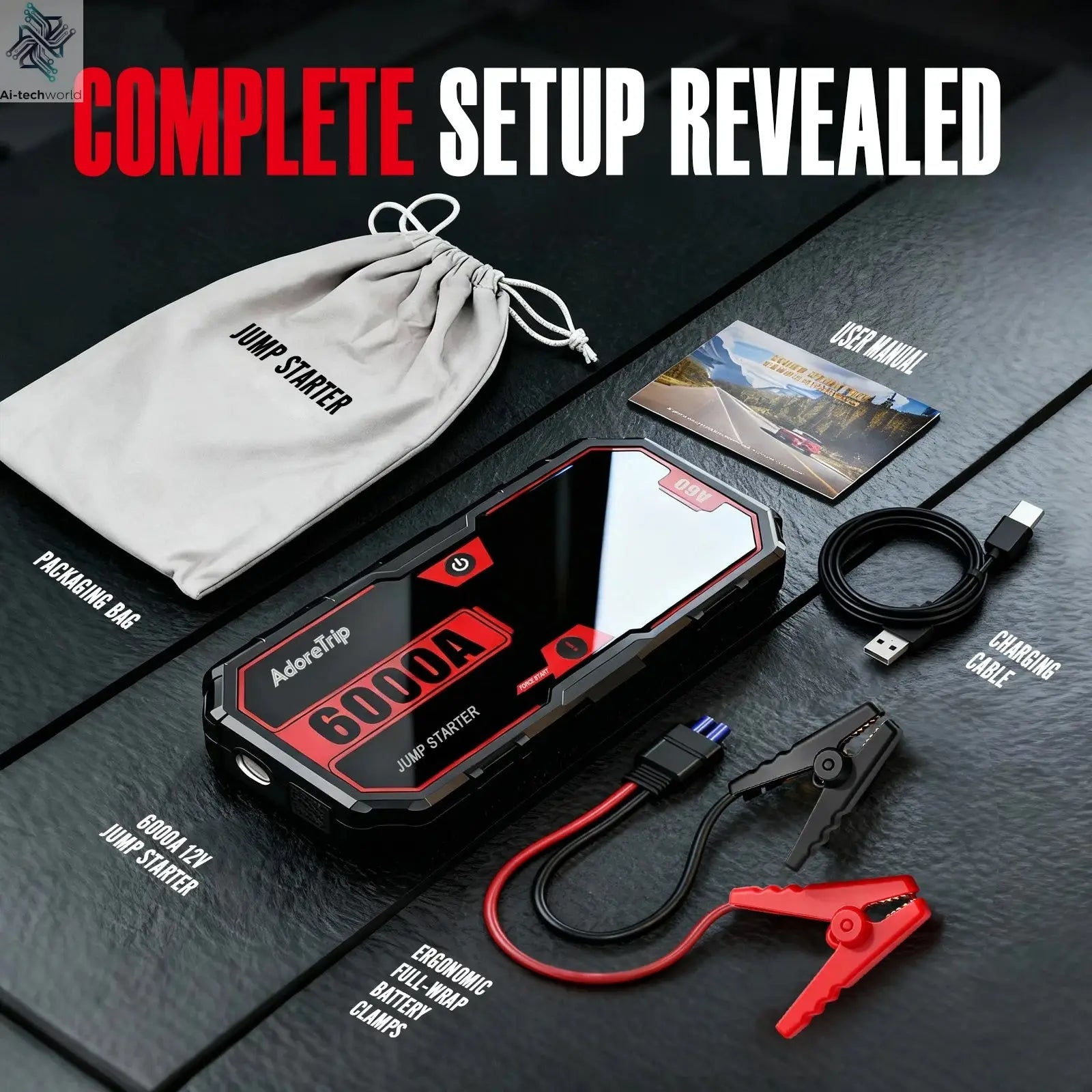 Car 6250A 30000mAh Portable 12V  Jump Starter Power Bank 12V Auto Battery Charger Booster Starting Device Ai-TechWorld 