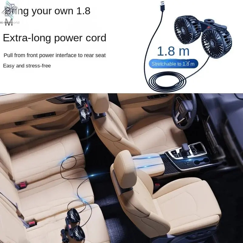 Car Fan 3-speed Car Seat Back Cooling Fan USB Charge Dual Head Fan 360 Degree Rotation Neck Cooler for Summer Car Accessories Ai-TechWorld
