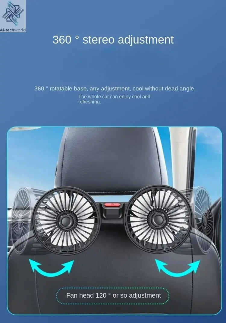 Car Fan 3-speed Car Seat Back Cooling Fan USB Charge Dual Head Fan 360 Degree Rotation Neck Cooler for Summer Car Accessories Ai-TechWorld