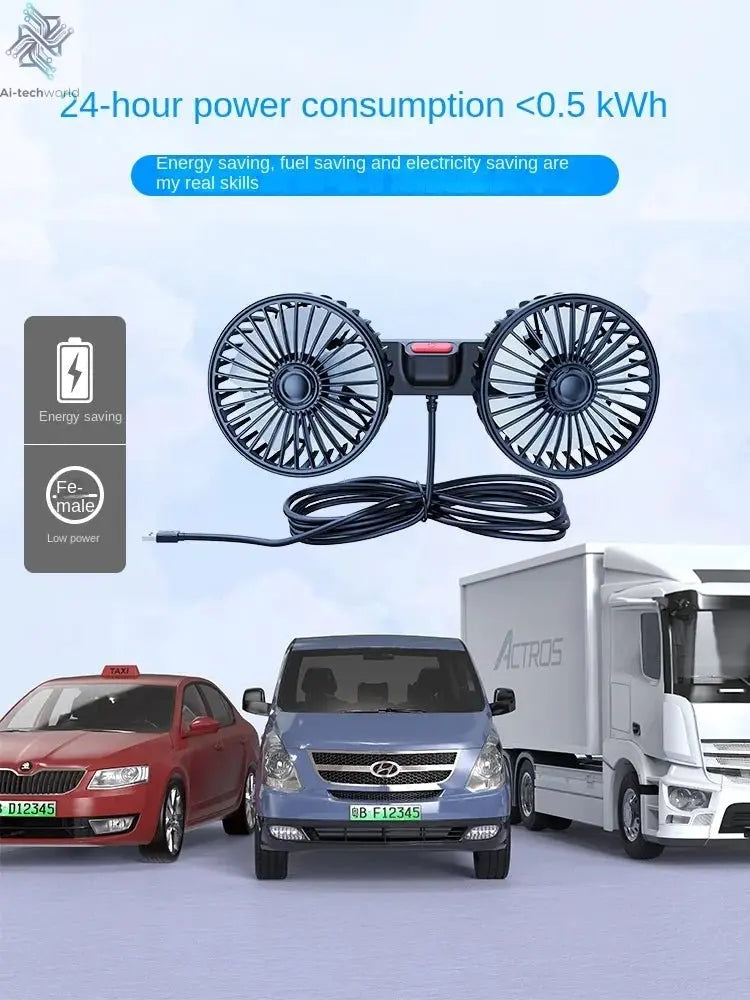 Car Fan 3-speed Car Seat Back Cooling Fan USB Charge Dual Head Fan 360 Degree Rotation Neck Cooler for Summer Car Accessories Ai-TechWorld
