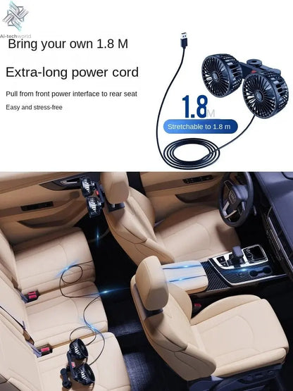 Car Fan 3-speed Car Seat Back Cooling Fan USB Charge Dual Head Fan 360 Degree Rotation Neck Cooler for Summer Car Accessories Ai-TechWorld