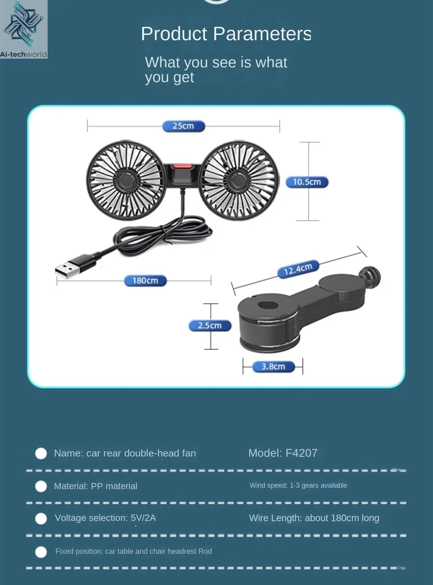 Car Fan 3-speed Car Seat Back Cooling Fan USB Charge Dual Head Fan 360 Degree Rotation Neck Cooler for Summer Car Accessories Ai-TechWorld