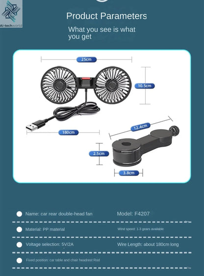 Car Fan 3-speed Car Seat Back Cooling Fan USB Charge Dual Head Fan 360 Degree Rotation Neck Cooler for Summer Car Accessories Ai-TechWorld