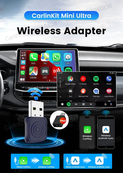 CarlinKit 5.0 Mini Ultra Wireless Adapter Wireless CarPlay Android Auto For OEM Car Plug and Play WiFi Bluetooth Auto Connection Ai-TechWorld 