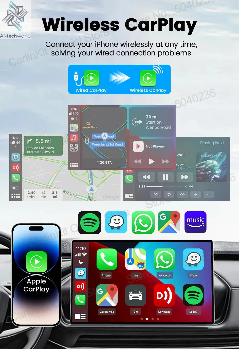 CarlinKit 5.0 Mini Ultra Wireless Adapter Wireless CarPlay Android Auto For OEM Car Plug and Play WiFi Bluetooth Auto Connection Ai-TechWorld 