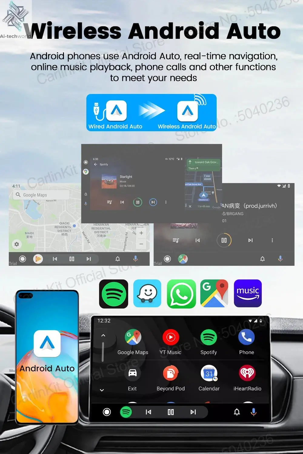CarlinKit 5.0 Mini Ultra Wireless Adapter Wireless CarPlay Android Auto For OEM Car Plug and Play WiFi Bluetooth Auto Connection Ai-TechWorld 