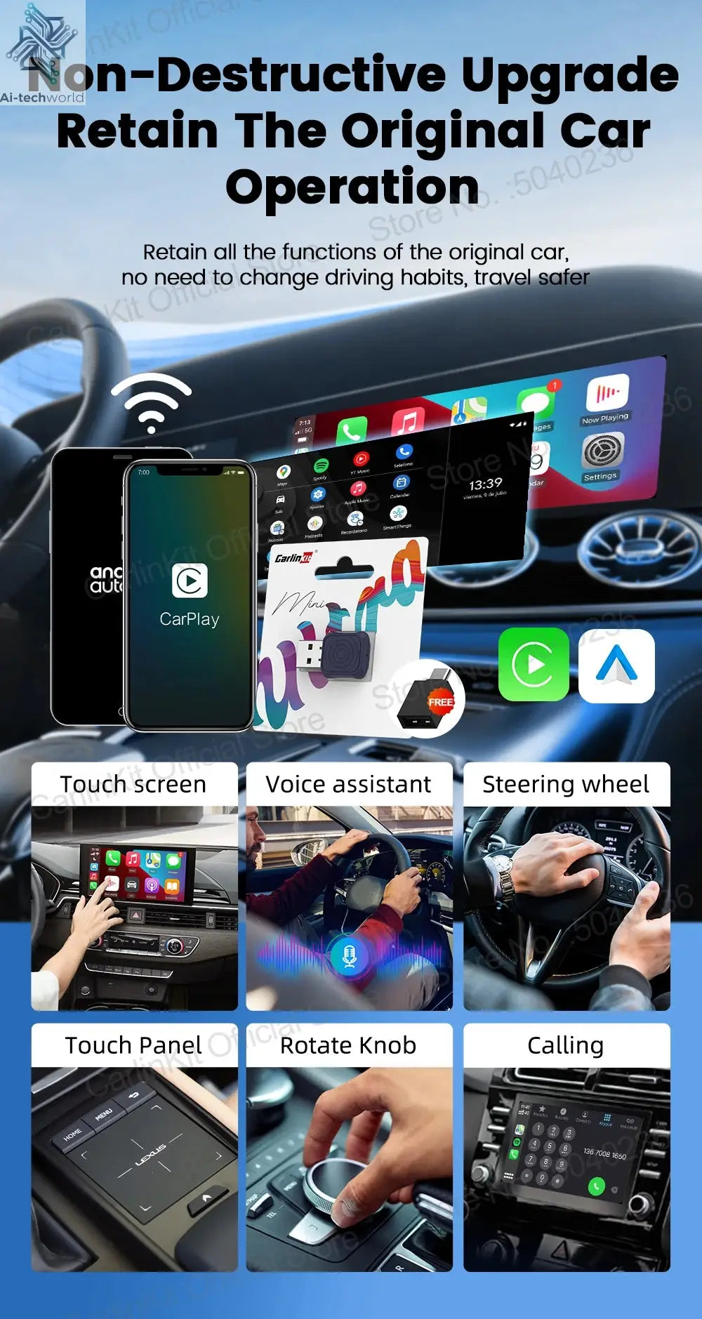 CarlinKit 5.0 Mini Ultra Wireless Adapter Wireless CarPlay Android Auto For OEM Car Plug and Play WiFi Bluetooth Auto Connection Ai-TechWorld 
