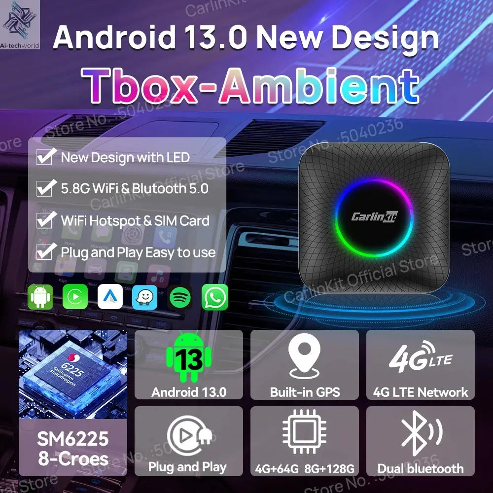 CarlinKit CarPlay Ai Box Android 13 SM6225 8 Cores 64GB 128GB Car Smart Streaming Box Wireless CarPlay Android Auto For Netflix Ai-TechWorld 
