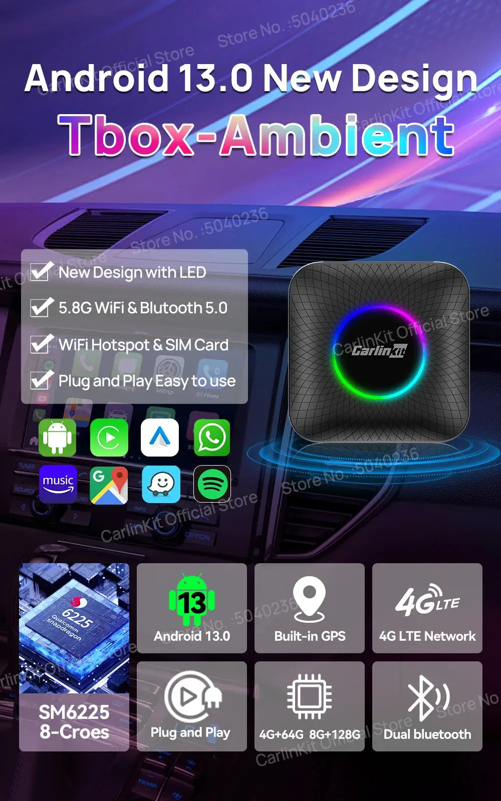 CarlinKit CarPlay Ai Box Android 13 SM6225 8 Cores 64GB 128GB Car Smart Streaming Box Wireless CarPlay Android Auto For Netflix Ai-TechWorld 