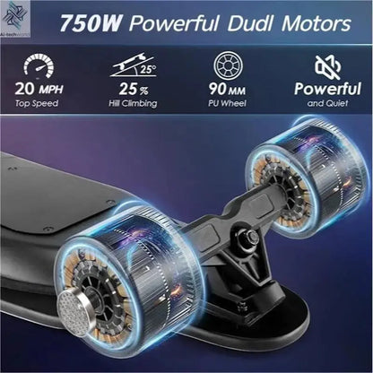 Caroma 38" Electric Skateboard with Remote Control, 1200W Brushless Motor, 28 MPH Top Speed, 300 lbs Max Load, Safety Glow Paper Ai-TechWorld 