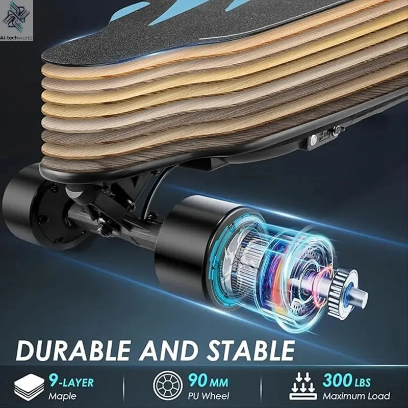 Caroma 38" Electric Skateboard with Remote Control, 1200W Brushless Motor, 28 MPH Top Speed, 300 lbs Max Load, Safety Glow Paper Ai-TechWorld 