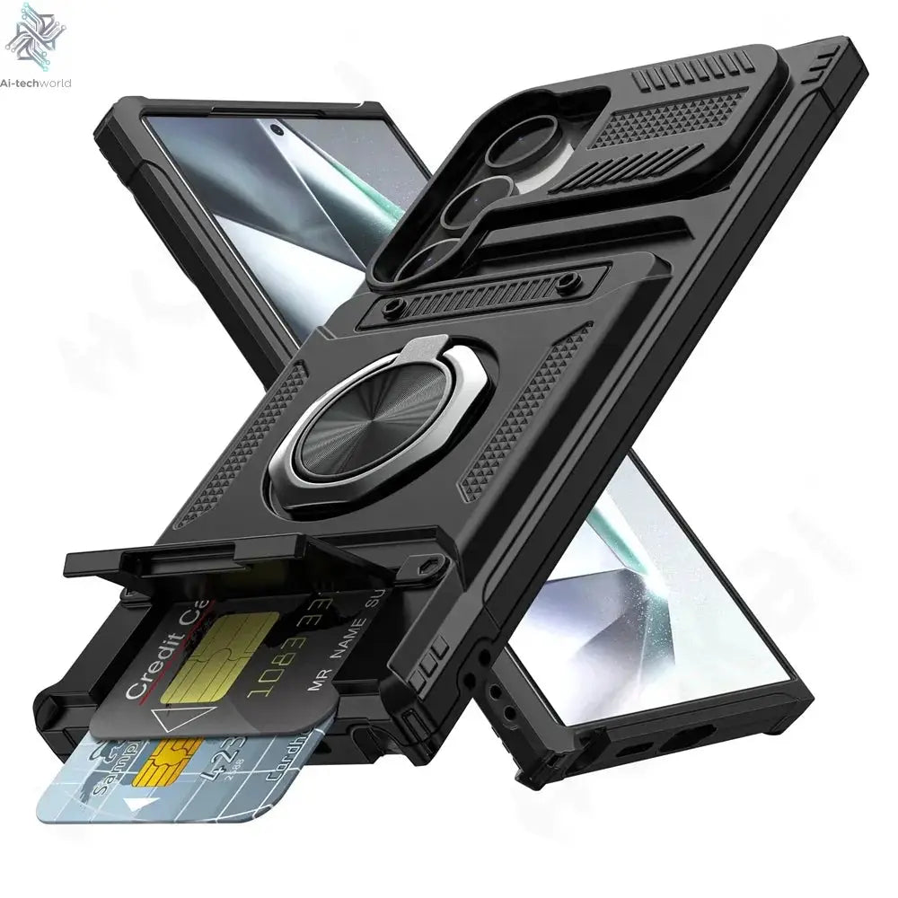 Case For Samsung Galaxy S26 Plus S25 edge S24 S23 Ultra FE S25FE Magnetic Rotated Ring Kickstand Heavy Protection Wallet Cover Ai-TechWorld 