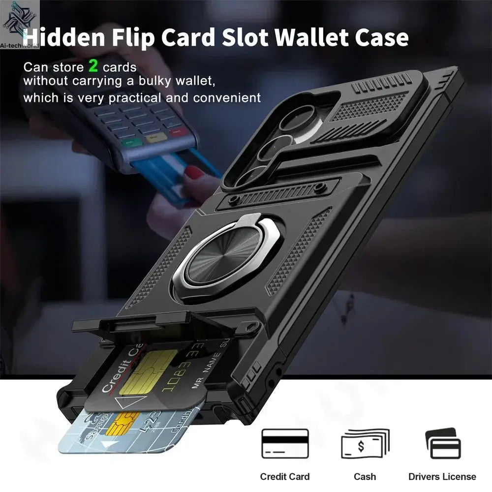 Case For Samsung Galaxy S26 Plus S25 edge S24 S23 Ultra FE S25FE Magnetic Rotated Ring Kickstand Heavy Protection Wallet Cover Ai-TechWorld 