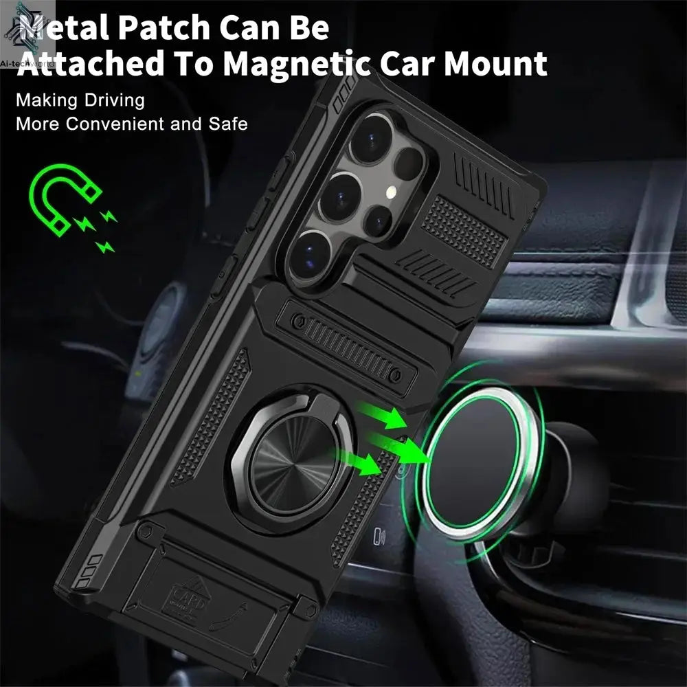 Case For Samsung Galaxy S26 Plus S25 edge S24 S23 Ultra FE S25FE Magnetic Rotated Ring Kickstand Heavy Protection Wallet Cover Ai-TechWorld 