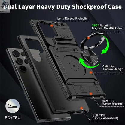 Case For Samsung Galaxy S26 Plus S25 edge S24 S23 Ultra FE S25FE Magnetic Rotated Ring Kickstand Heavy Protection Wallet Cover Ai-TechWorld 