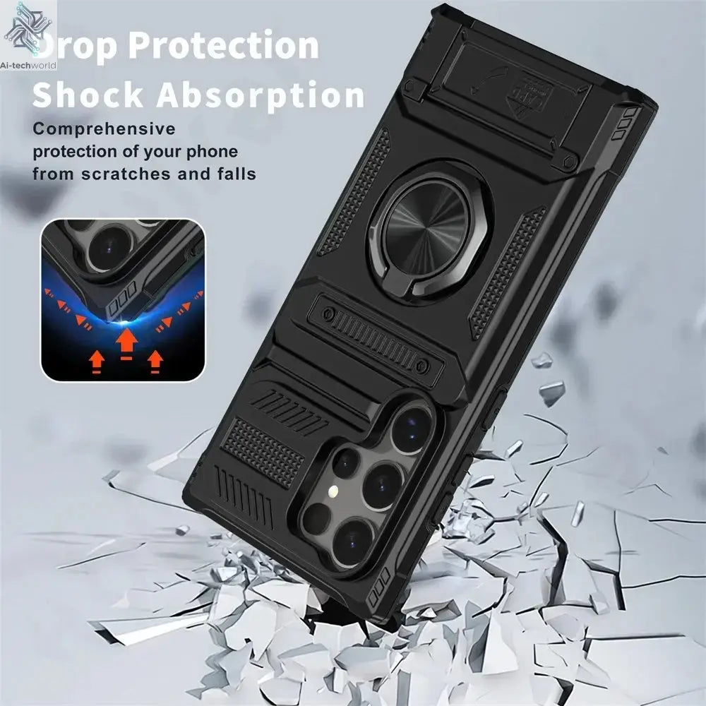 Case For Samsung Galaxy S26 Plus S25 edge S24 S23 Ultra FE S25FE Magnetic Rotated Ring Kickstand Heavy Protection Wallet Cover Ai-TechWorld 
