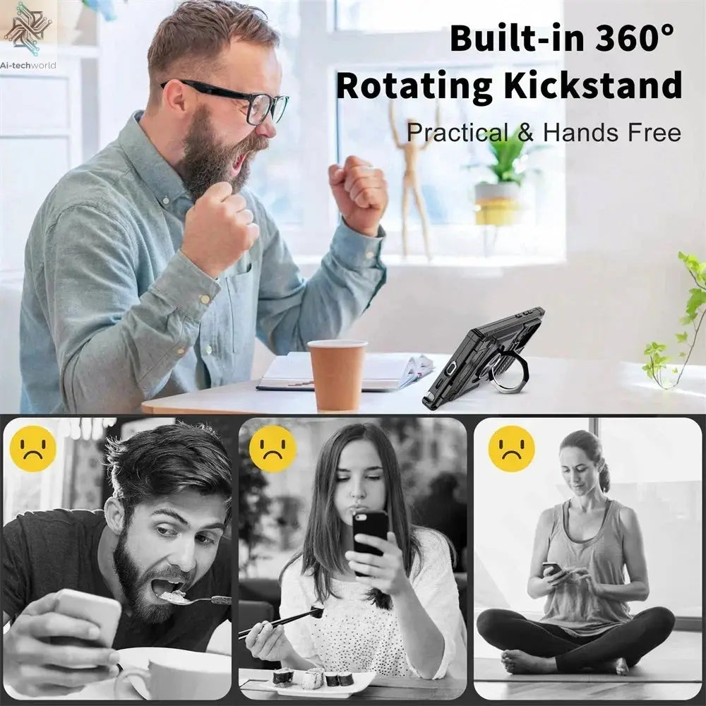 Case For Samsung Galaxy S26 Plus S25 edge S24 S23 Ultra FE S25FE Magnetic Rotated Ring Kickstand Heavy Protection Wallet Cover Ai-TechWorld 