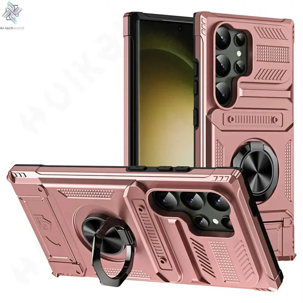 Case For Samsung Galaxy S26 Plus S25 edge S24 S23 Ultra FE S25FE Magnetic Rotated Ring Kickstand Heavy Protection Wallet Cover Ai-TechWorld 