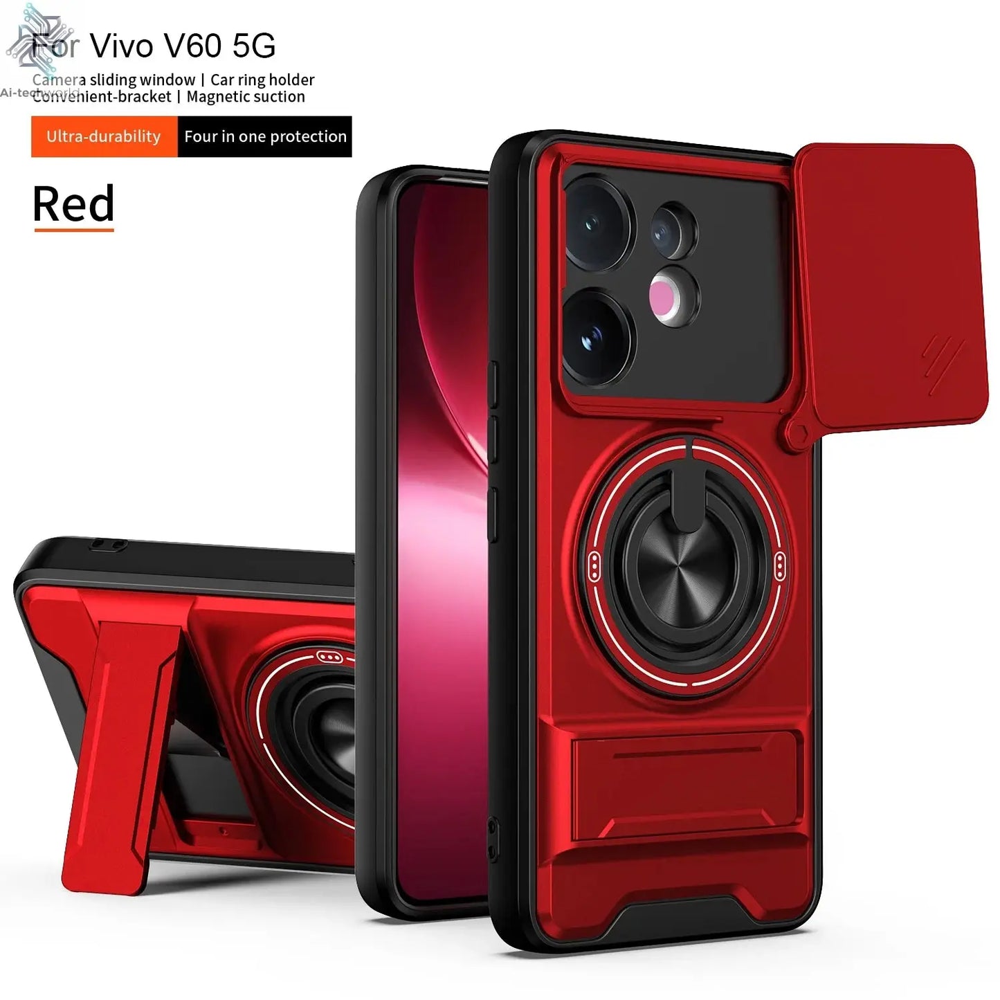 Case For Vivo V60 S30 T4 Pro Armored hard shell 360°rotating magnetic ring holder phone case protective cover For V60 S30 T4 Pro Ai-TechWorld 