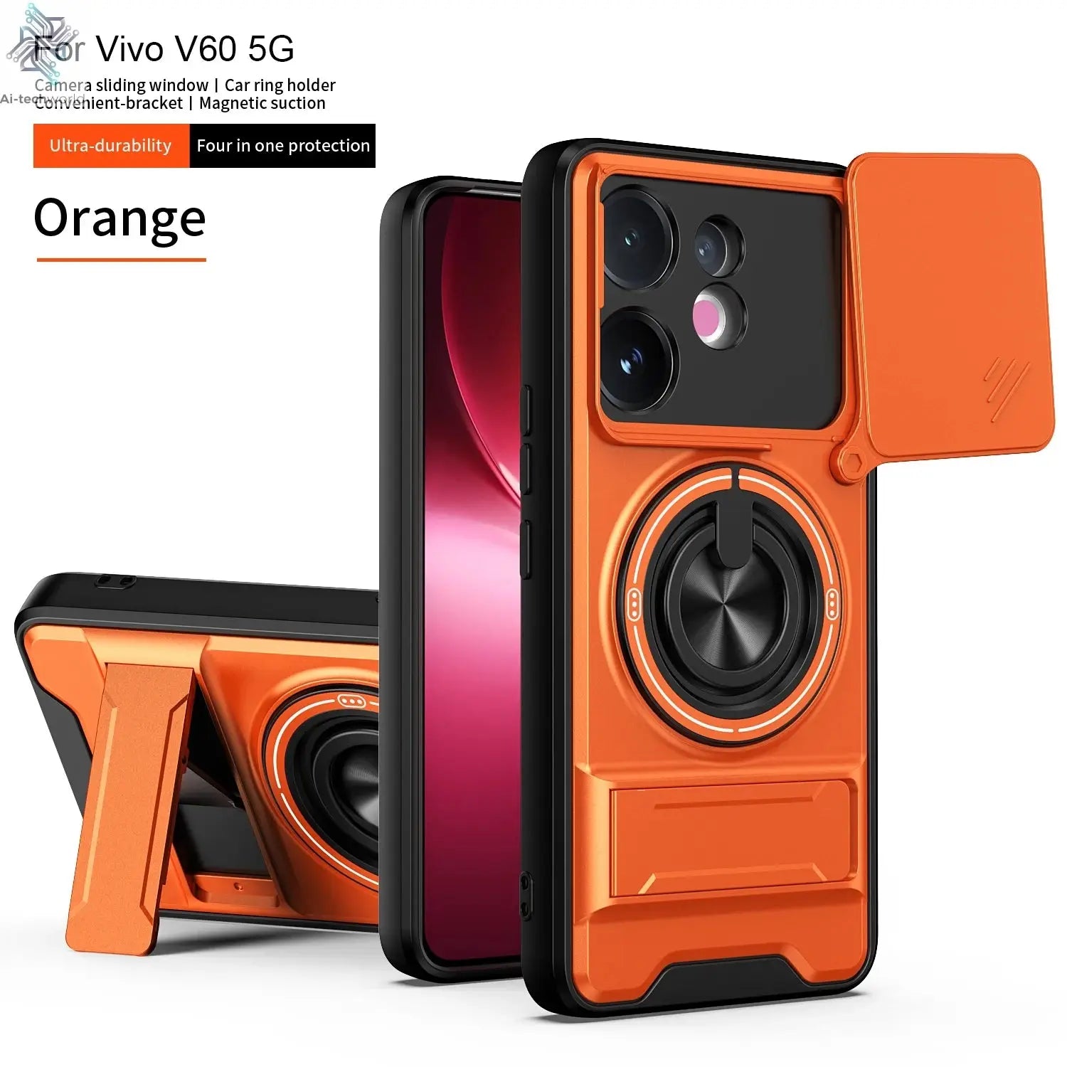 Case For Vivo V60 S30 T4 Pro Armored hard shell 360°rotating magnetic ring holder phone case protective cover For V60 S30 T4 Pro Ai-TechWorld 