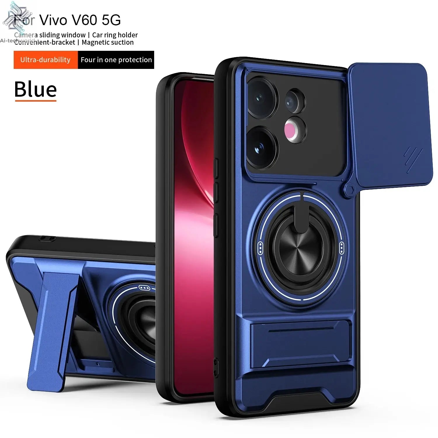 Case For Vivo V60 S30 T4 Pro Armored hard shell 360°rotating magnetic ring holder phone case protective cover For V60 S30 T4 Pro Ai-TechWorld 