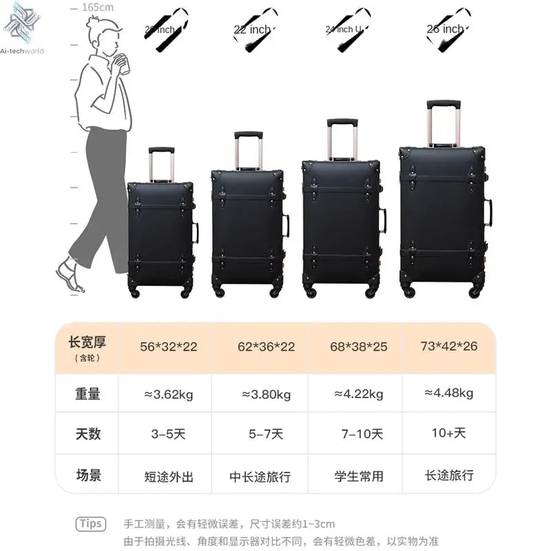 Classic Retro Suitcase 20/24/26inch PP+PC Travel Suitcase Large Capacity Handmade Leather Suitcase Travel Set with Makeup Case Ai-TechWorld 