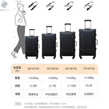 Classic Retro Suitcase 20/24/26inch PP+PC Travel Suitcase Large Capacity Handmade Leather Suitcase Travel Set with Makeup Case Ai-TechWorld 